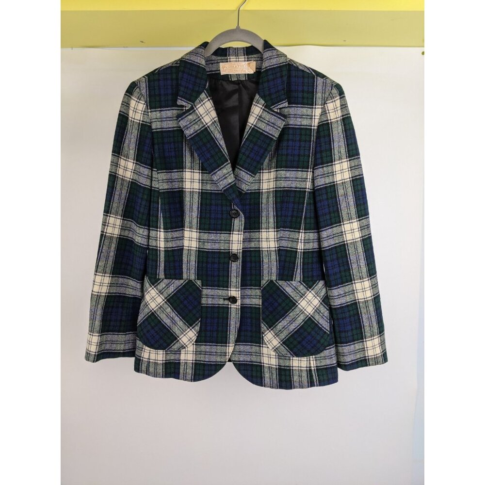 Vintage Pendleton Wool Blazer Jacket 1950s Womens Size Small Plaid Blue Green